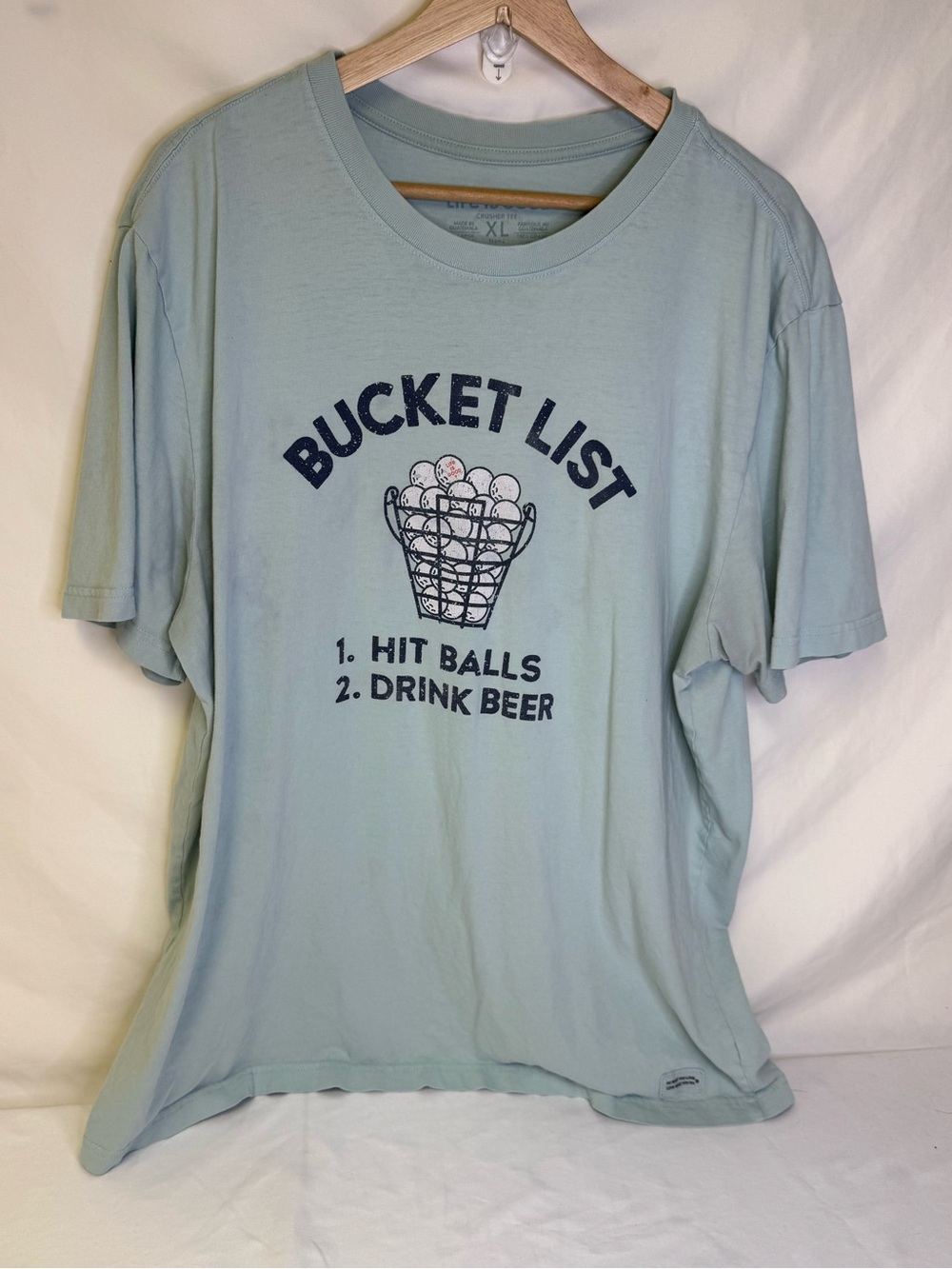 Life Is Good Men's Short Sleeve T-Shirt Light Blue "Bucket List" Graphic